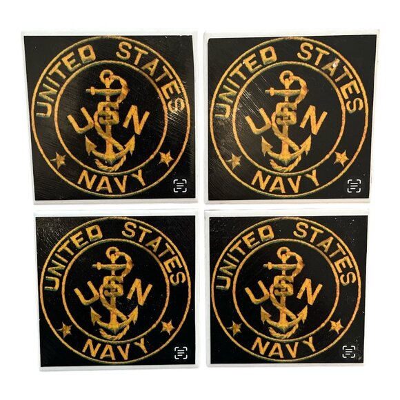 Set of 4 U.S. Navy Ceramic Tile Coasters – 4.25" – Cork Backing – Military Decor - Picture 1 of 3